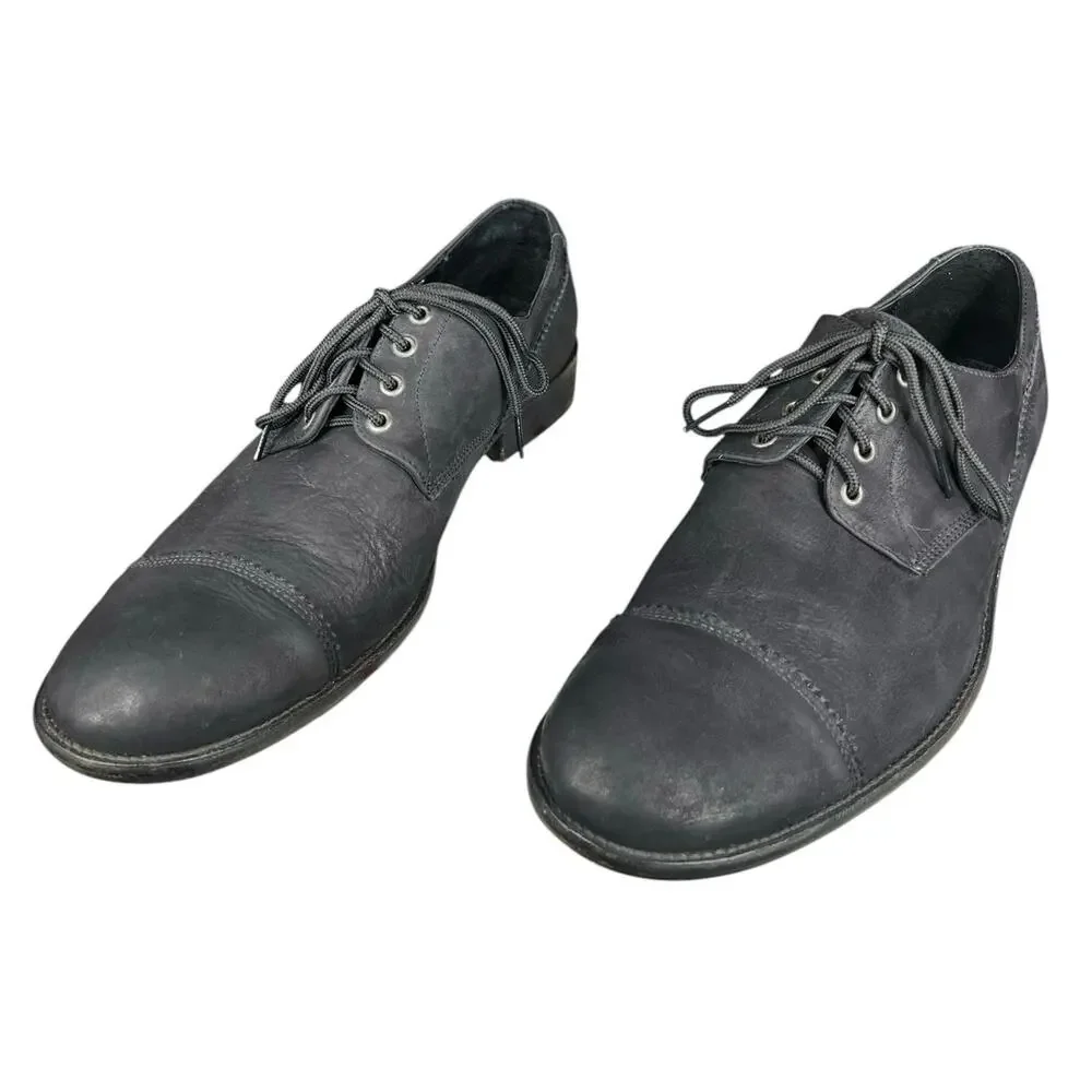 Allsaints Men’s Black Leather Distressed Cap To Oxford Size 46 US 13